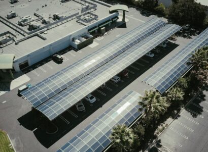 Image of a solar panels in a parking lot